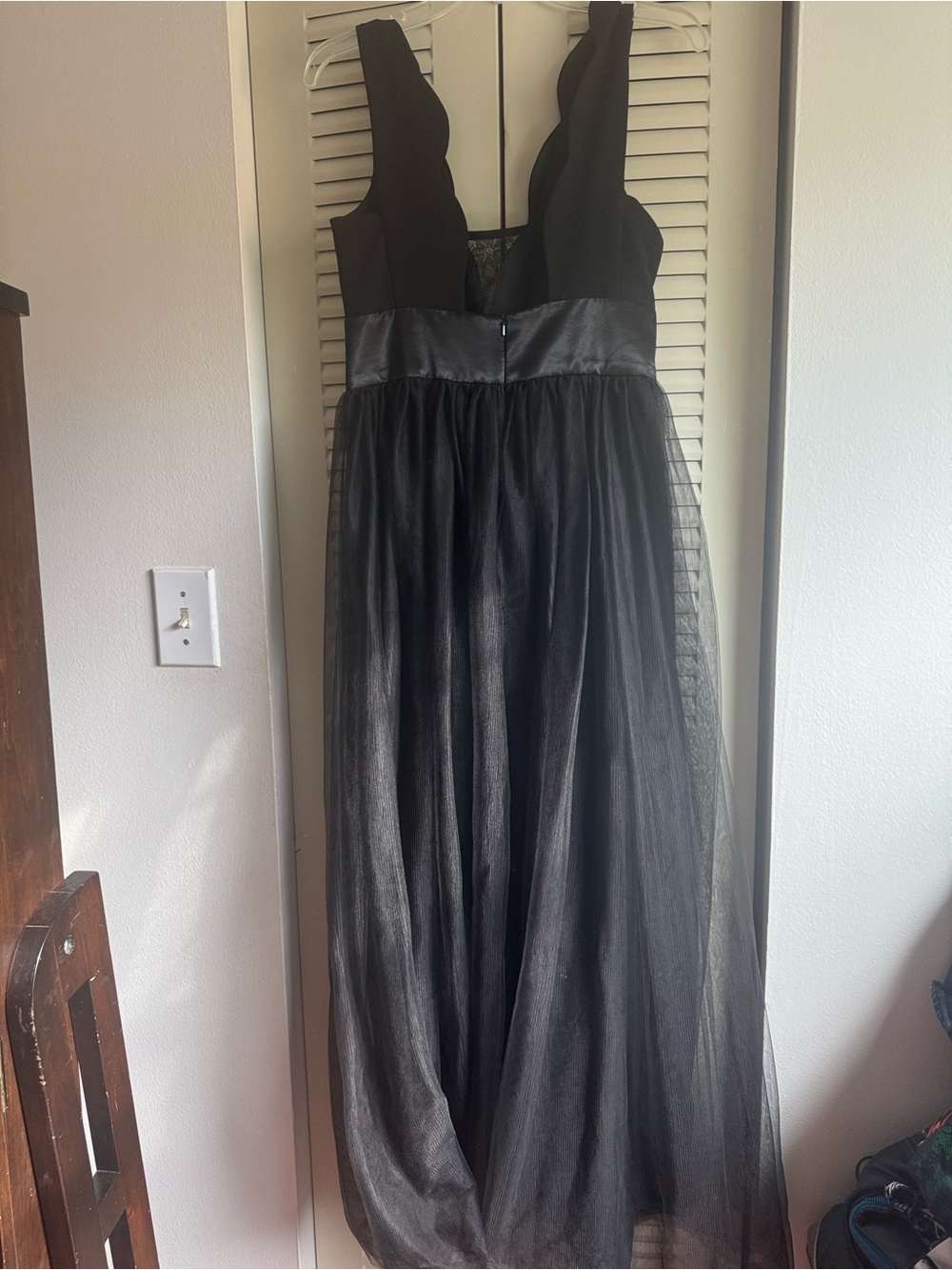 BCBGeneration Black Scalloped V-Neck Tulle Wedding Dress